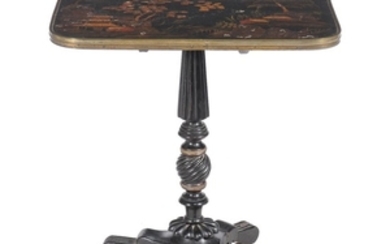 A lacquered and brass mounted ebonised wood occasional table, circa 1825