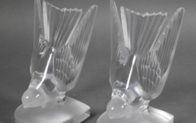 Pair LALIQUE Crystal Hirondelle Swallow Bookends