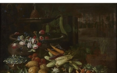NEAPOLITAN SCHOOL (17th century) STILL LIFE WITH FLOWERS, FRUITS...