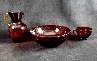 Lot of 3 Ruby Red Vintage Glass Items