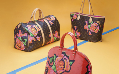 A SET OF THREE: A LIMITED EDITION MONOGRAM ROSES KEEPALL 50 A LIMITED EDITION MONOGRAM ROSES NEVERFULL MM A LIMITED EDITION ORANGE MONOGRAM VERNIS ROSES MM, LOUIS VUITTON BY STEPHEN SPROUSE, SPRING 2009