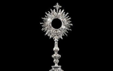 A silver monstrance. Papal State, Rome, 18th Century (h. cm 60) (g loss 1535 ca.) (defects and restorations)