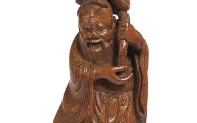 A SMALL BAMBOO CARVING OF SHOULAO, 18TH CENTURY