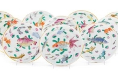 * Ten Chinese Famille Rose Porcelain Plates