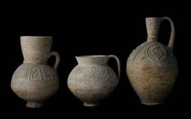 THREE UNGLAZED POTTERY WATER VESSELS Possibly Syria or...
