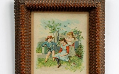 Tramp Art Frame with Illustration 1900