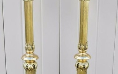 Pair of Vintage Polished Brass Altar Candlesticks +