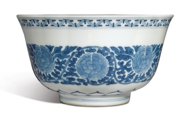 A FINE BLUE AND WHITE 'PEONY' BOWL DAOGUANG SEAL MARK AND PERIOD
