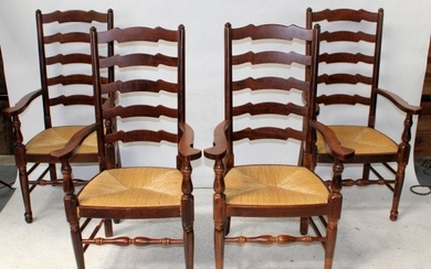 Lot of 4 ladder back rush seat armchairs