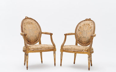 A PAIR OF 19TH CENTURY NORTH ITALIAN LOUIS XVI STYLE FAUTEUILS