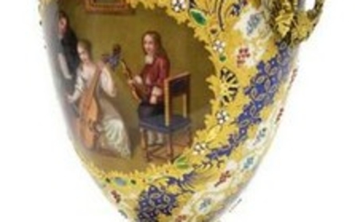 FRENCH HAND-PAINTED BRONZE-MOUNTED PORCELAIN URN