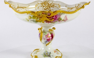 A KPM raised gilt and floral decorated compote