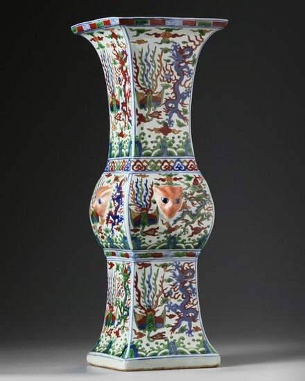 A Chinese wucai 'dragon and phoenix' gu vase