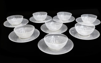 8 Salviati Glass White Striped Bowl and Underplate