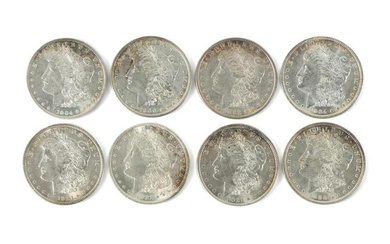 8 US MORGAN SILVER DOLLARS, 1886-1921