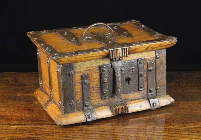 A 17th Century Spanish Wooden Iron Bound Box. The