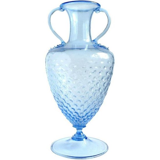 Vittorio Zecchin Capellin Venini Murano Blue Glass Vase