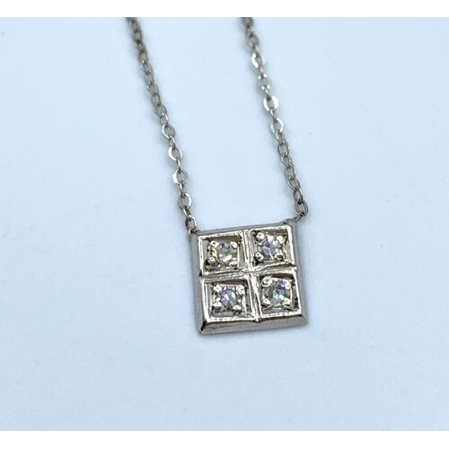 9ct white gold and diamond necklace having a square pendant ...