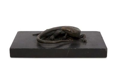 A 19TH CENTURY BRONZE MODEL OF A LIZARD, POSSIBLY A LIFE-CAST