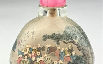 A 19TH CENTURY CHINESE INSIDE PAINTING GLASS SNUFF BOTTLE