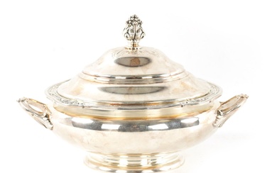 A 19TH CENTURY CONTINENTAL SILVER TWO-HANDLED LIDDED VEGETABLE DISH...
