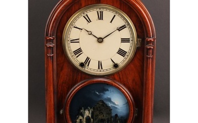 A 19th century American walnut shelf clock, 15cm painted dia...