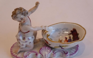 A 19th century Meissen porcelain salt modelled as a...