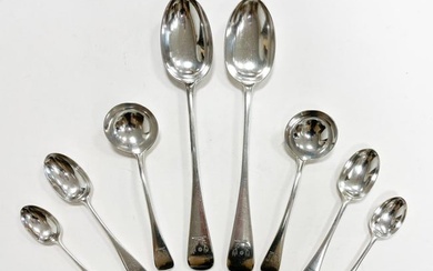 A 65-piece set of Victorian silver flatware with 2 additions