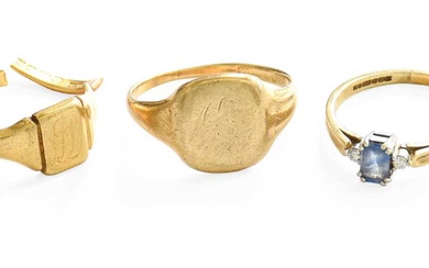 A 9 Carat Gold Signet Ring, finger size T1/2; A...