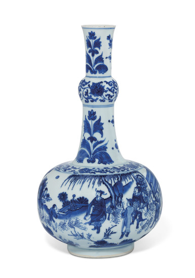 A BLUE AND WHITE BOTTLE VASE, TRANSITIONAL PERIOD, MID-17TH CENTURY