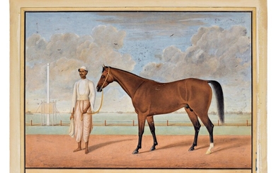 A Bay Racehorse with a Groom, signed by Shaykh Muhammad Amir of Karraya, Company School, Calcutta, circa 1842