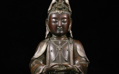 A Brilliant Silver-Bronze Figure Of Guanyin