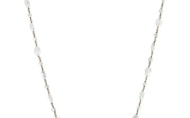 A CARVED AQUAMARINE BEAD NECKLACE