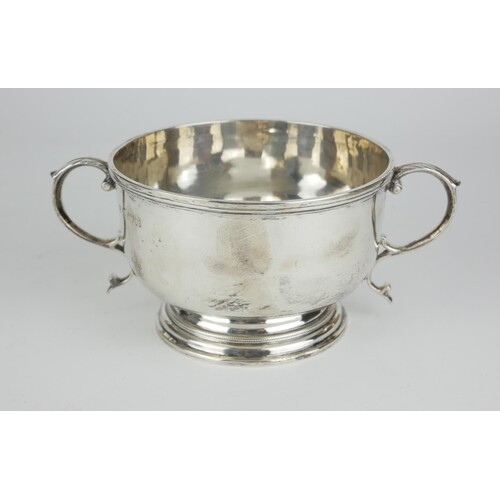 A CHESTER SILVER TWIN HANDLED BOWL Plain circular form with ...
