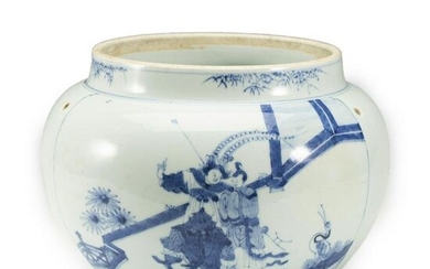 A CHINESE BLUE AND WHITE FIGURAL STORY JAR