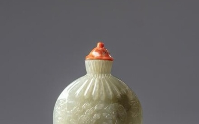 A CHINESE CELADON JADE POUCH-FORM SNUFF BOTTLE, CHINA