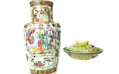 A CHINESE FAMILLE ROSE VASE AND A LIDDED