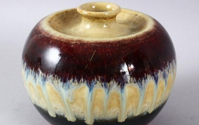 A CHINESE FLAMBE DRIP GLAZED PORCELAIN VASE, with