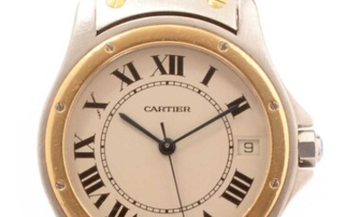 A Cartier steel and gold Santos Ronde bracelet watch, ref 1910