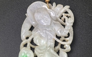 A Chinese Jadeite Carved Figure with Fish Pendant