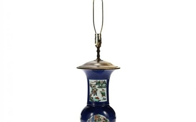 A Chinese Powder Blue Famille Verte Porcelain Vase Lamp