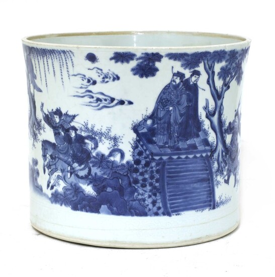 A Chinese blue and white brush pot