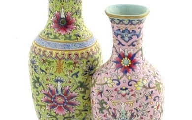 A Chinese famille rose double vase, joined at the