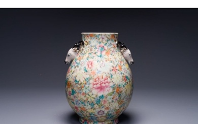 A Chinese famille rose 'millefleurs' 'hu' vase, Qianlong mar...