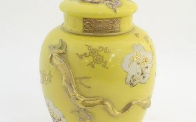 A Chinese yellow ground ginger jar with lid and lid