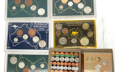 A Collection of Australian Cased Coins including Royal Australian Mint 1991 Coin Set & Pre Decimal Coins