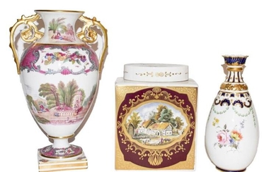 A Copelands Spode vase (af), a Royal Crown Derby vase...