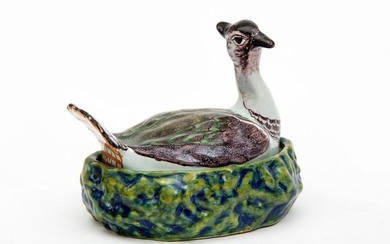 A Delft polychrome pottery figural butter dish