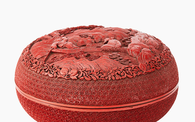 A Fine Chinese Carved Cinnabar Lacquer Box and Cover