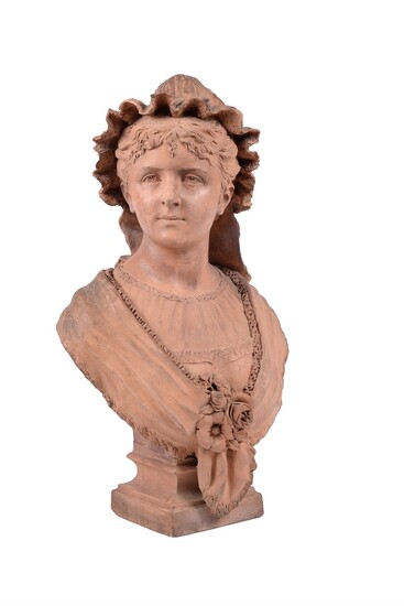 A French sculpted terracotta bust of a maiden